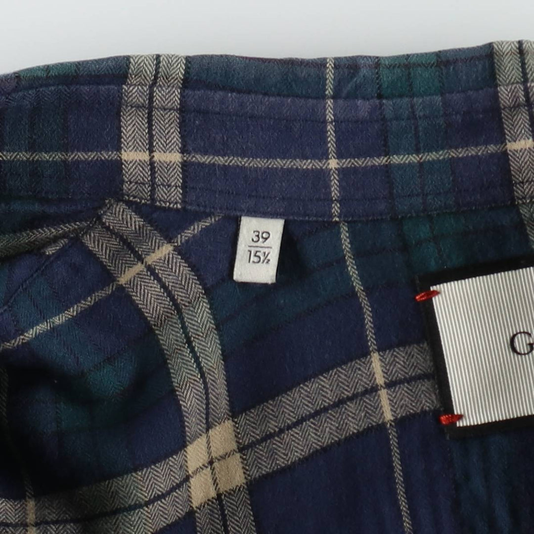 Gucci long-sleeved light flannel check shirt, made in Italy, men's size M equivalent. cotton navy blue type Vintage Second Hand
