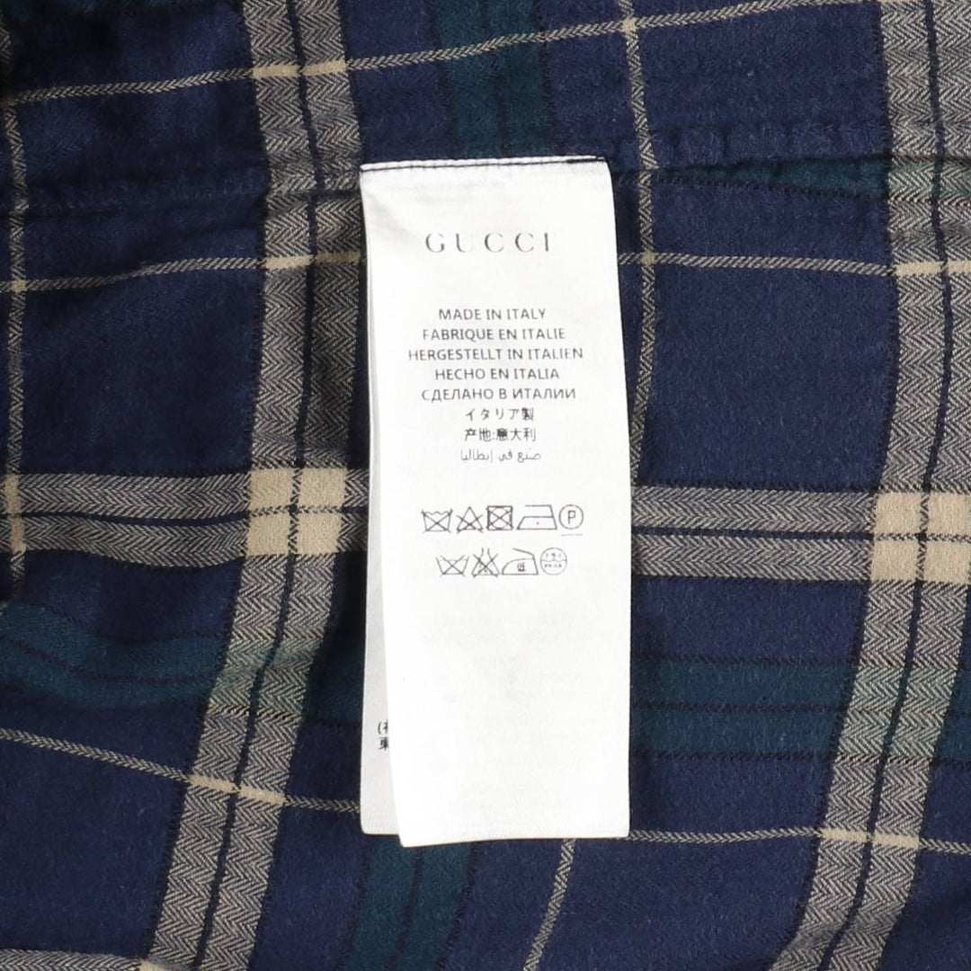 Gucci long-sleeved light flannel check shirt, made in Italy, men's size M equivalent. cotton navy blue type Vintage Second Hand