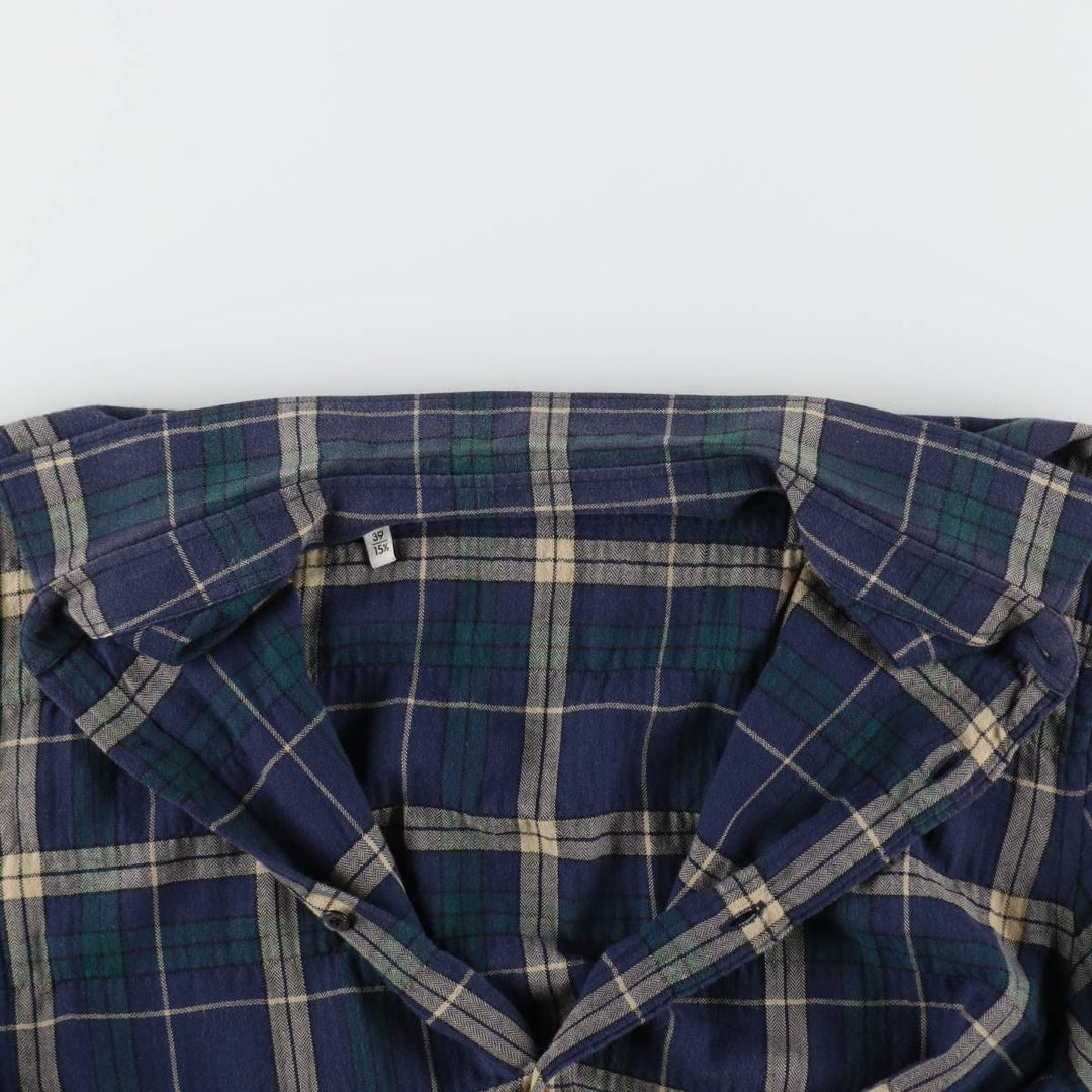 Gucci long-sleeved light flannel check shirt, made in Italy, men's size M equivalent. cotton navy blue type Vintage Second Hand