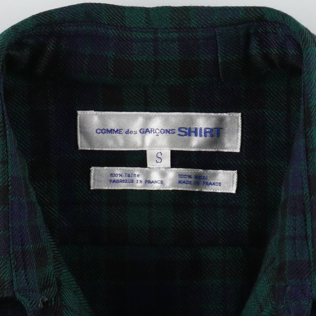 Comme des Garçons SHIRT Check Pattern Wool Shirt, Made in France, Men's Size S (approx.) wool green type Vintage Second Hand