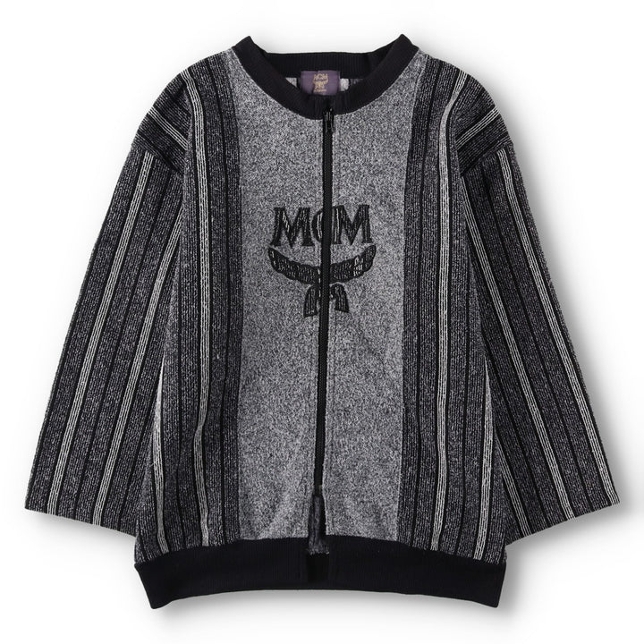 MCM Stripe Pattern Multi-Stripe Acrylic Knit Full-Zip Sweater, Men's Size M (approx.) acrylic gray type Vintage Second Hand