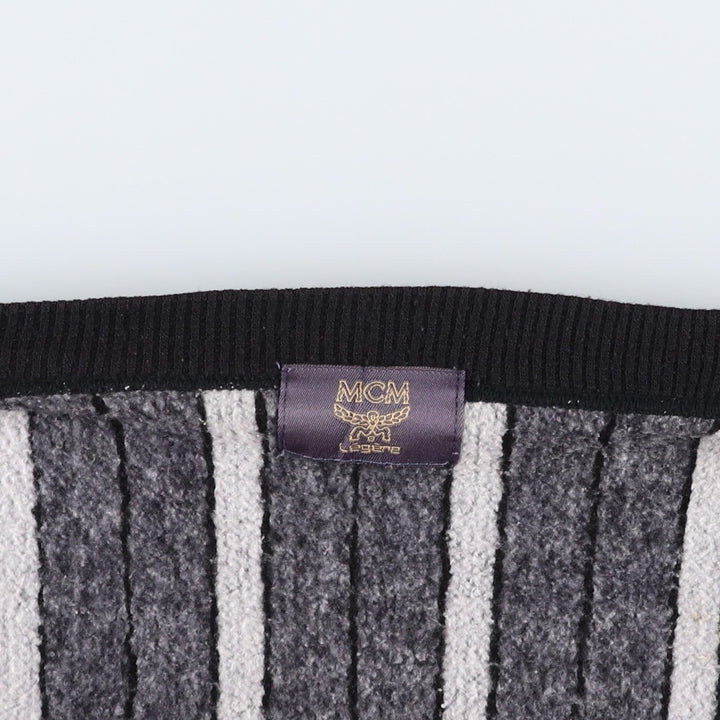 MCM Stripe Pattern Multi-Stripe Acrylic Knit Full-Zip Sweater, Men's Size M (approx.) acrylic gray type Vintage Second Hand