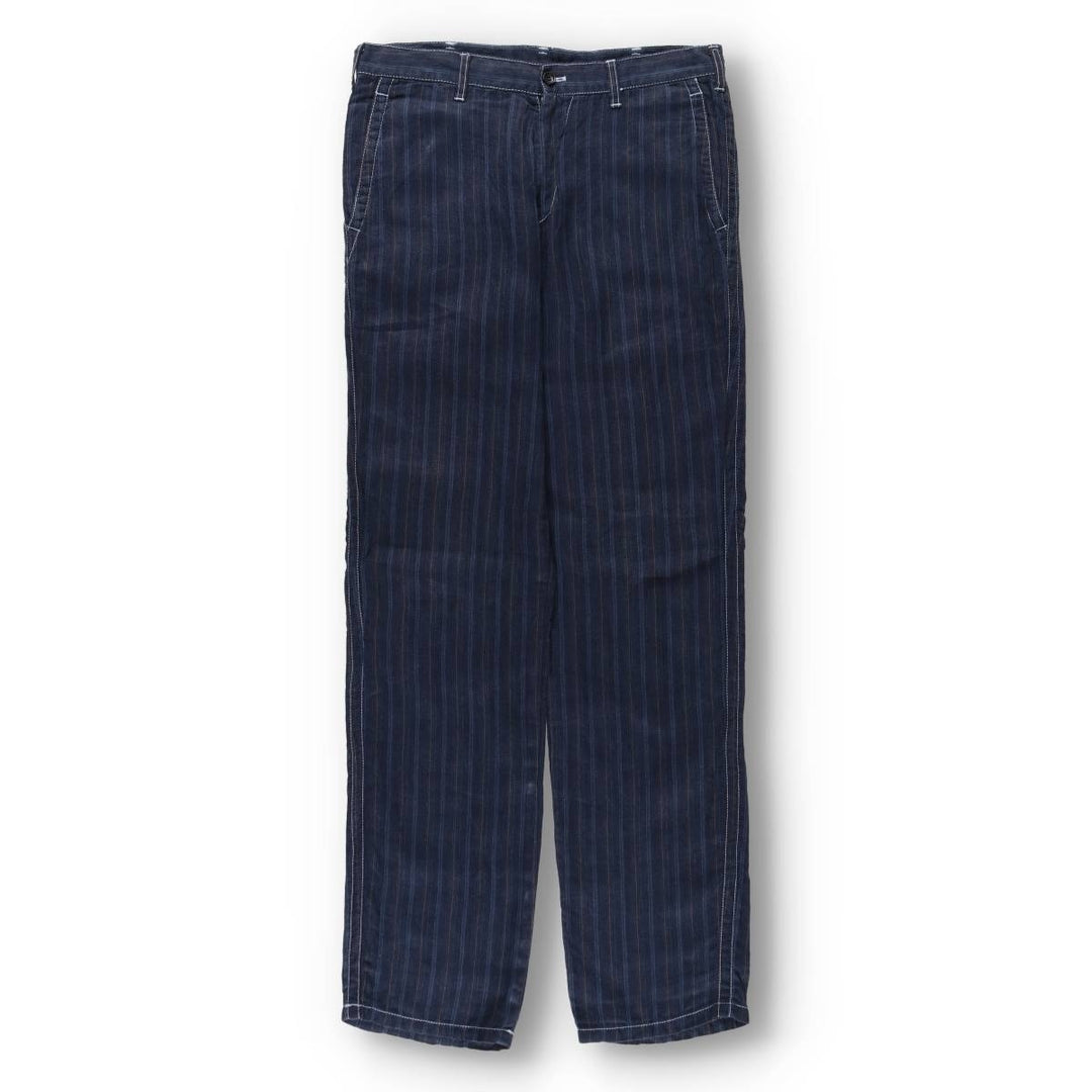Comme des Garçons Homme Stripe Pattern Multi-Stripe Linen Pants, Men's Size W33 (approx.) linen navy blue type Vintage Second Hand