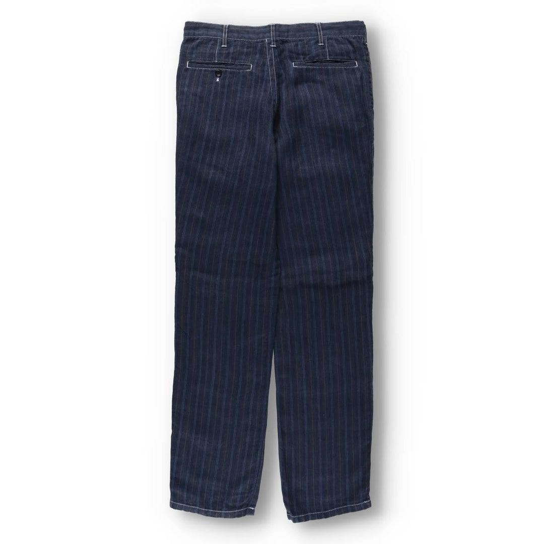 Comme des Garçons Homme Stripe Pattern Multi-Stripe Linen Pants, Men's Size W33 (approx.) linen navy blue type Vintage Second Hand