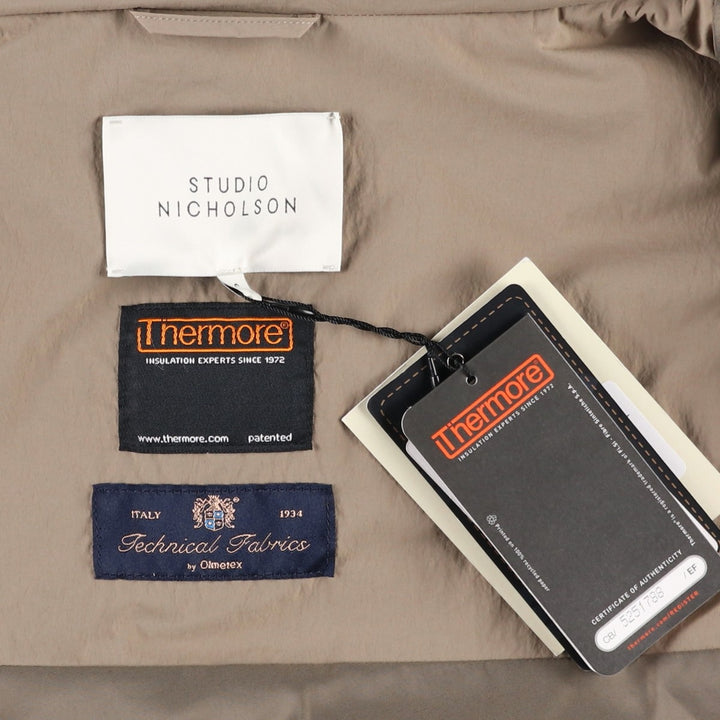 Brand new, unused Studio Nicholson Thermore padded vest, men's size S (approx.). Nylon Beige type Vintage Second Hand