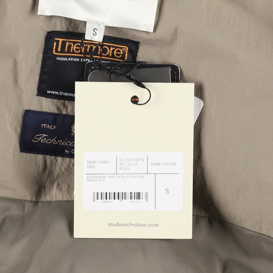 Brand new, unused Studio Nicholson padded vest, men's size S (approx.). Nylon Beige type Vintage Second Hand