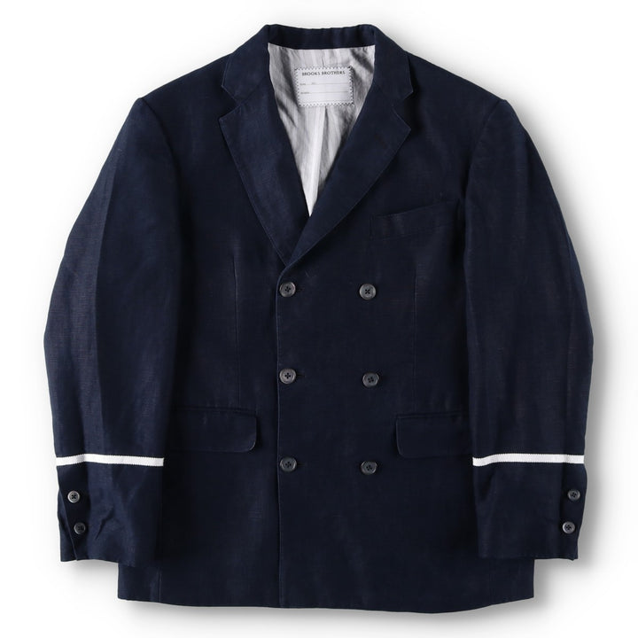 Black Fleece by Brooks Brothers Double-Breasted Linen Tailored Jacket, Men's Size M (approx.) linen navy blue type Vintage Second Hand