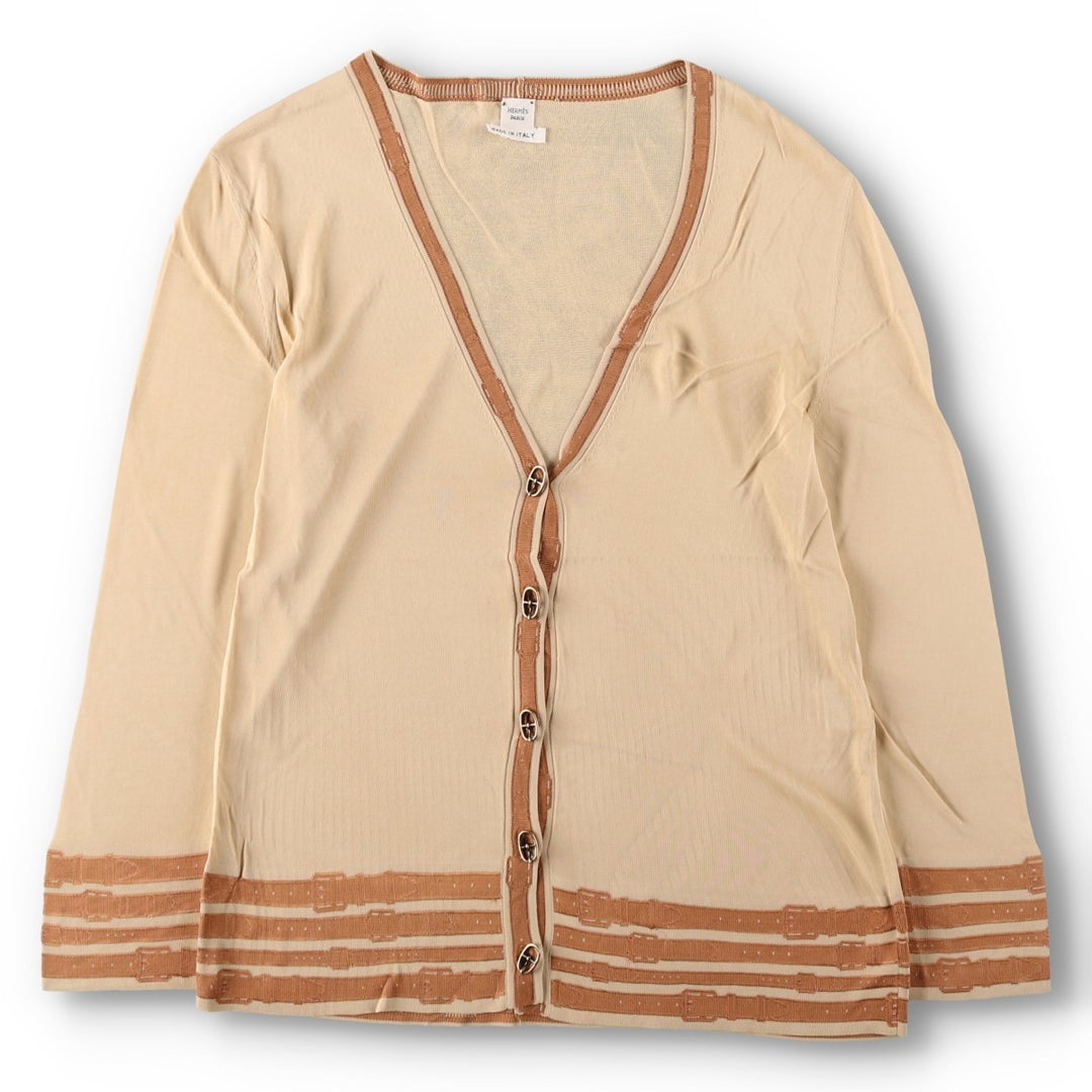 Hermes HERMES PARIS all-over print cardigan, made in Italy, women's size M equivalent. Rayon Beige type Vintage Second Hand