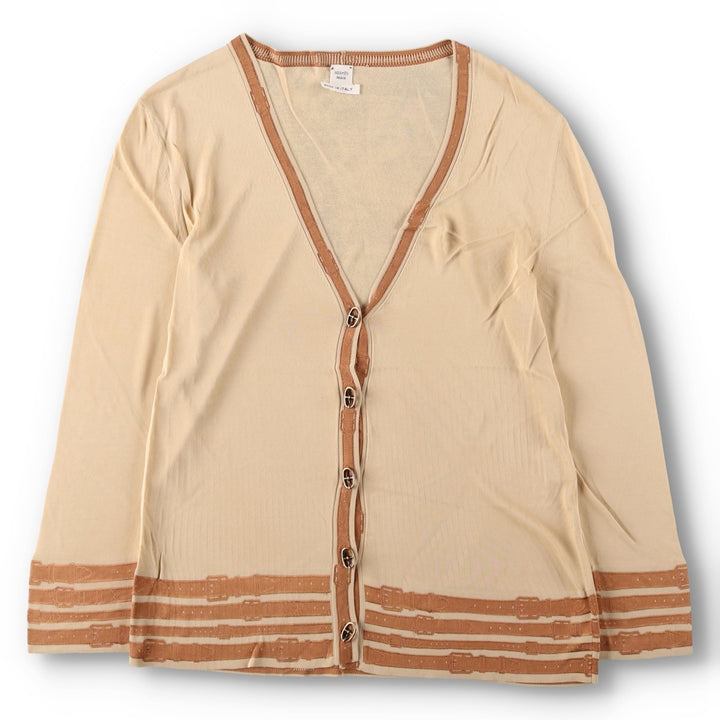 Hermes HERMES PARIS all-over print cardigan, made in Italy, women's size M equivalent. Rayon Beige type Vintage Second Hand