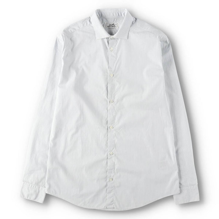 Hermes wide-collar long-sleeved cotton striped shirt, made in France, men's size M equivalent. cotton Blue type light blue Vintage Second Hand