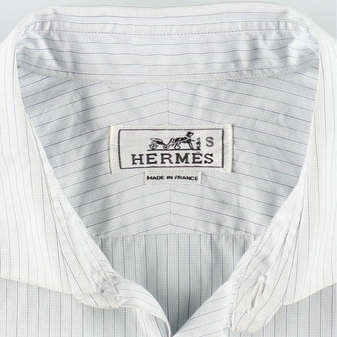 Hermes wide-collar long-sleeved cotton striped shirt, made in France, men's size M equivalent. cotton Blue type light blue Vintage Second Hand