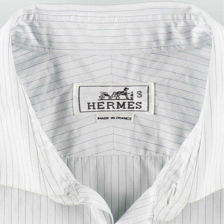 Hermes wide-collar long-sleeved cotton striped shirt, made in France, men's size M equivalent. cotton Blue type light blue Vintage Second Hand