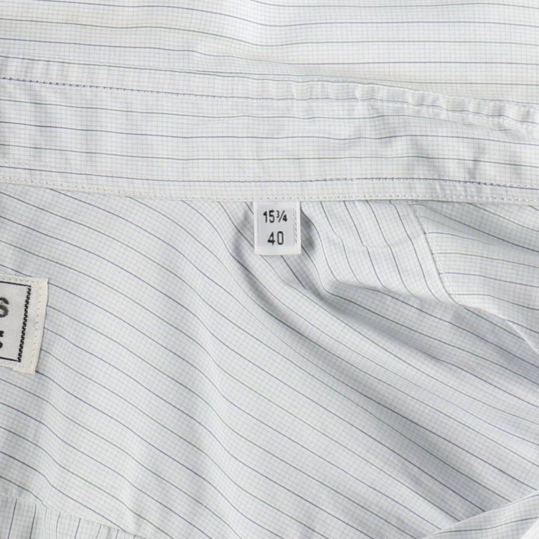 Hermes wide-collar long-sleeved cotton striped shirt, made in France, men's size M equivalent. cotton Blue type light blue Vintage Second Hand