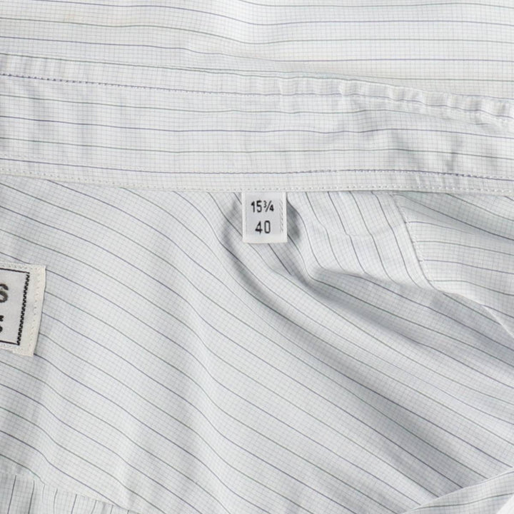 Hermes wide-collar long-sleeved cotton striped shirt, made in France, men's size M equivalent. cotton Blue type light blue Vintage Second Hand