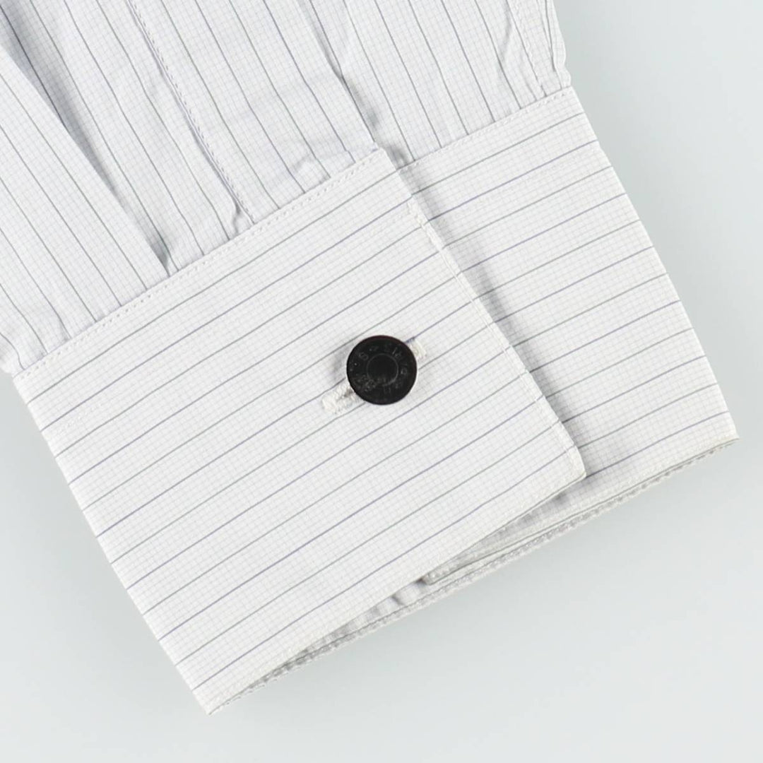 Hermes wide-collar long-sleeved cotton striped shirt, made in France, men's size M equivalent. cotton Blue type light blue Vintage Second Hand