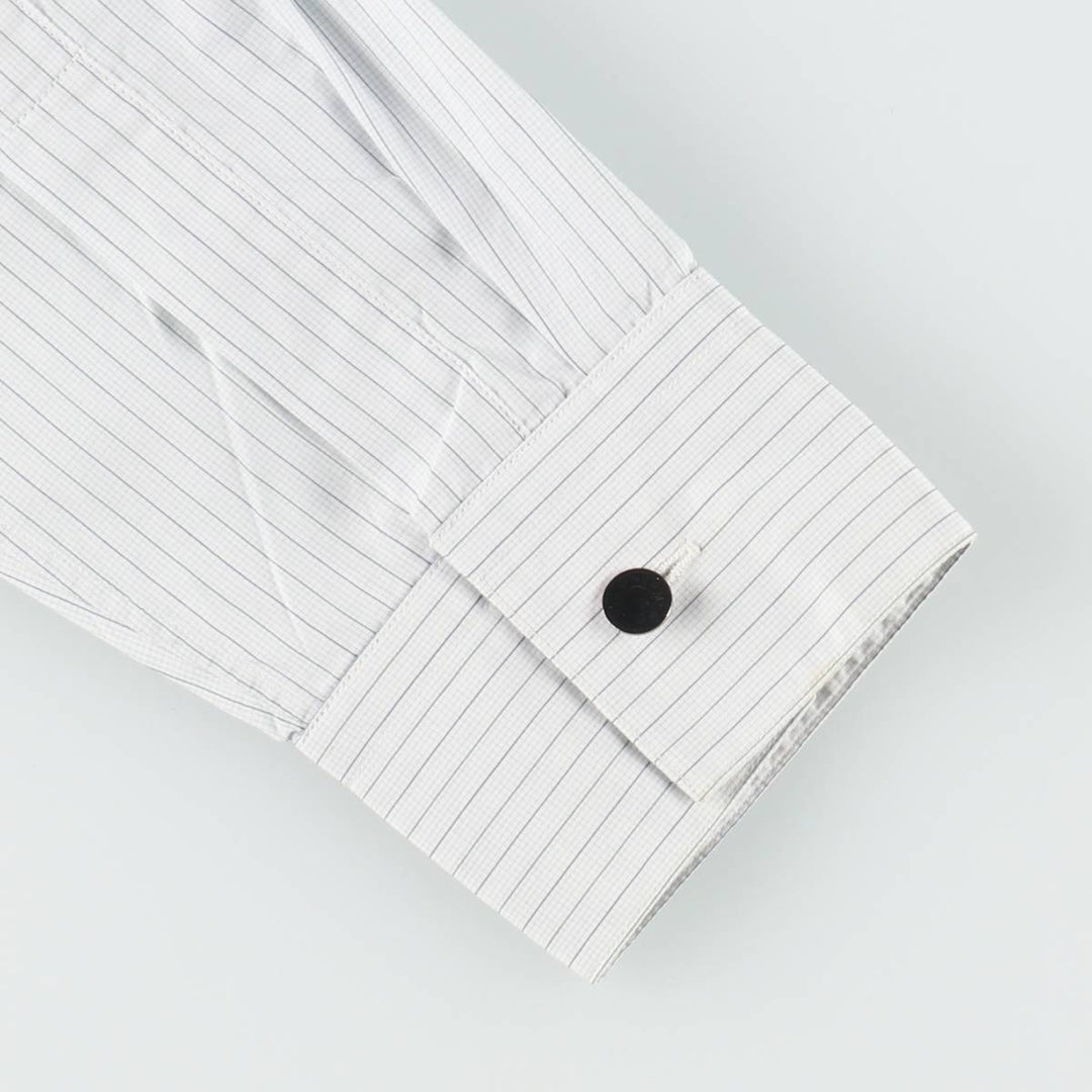 Hermes wide-collar long-sleeved cotton striped shirt, made in France, men's size M equivalent. cotton Blue type light blue Vintage Second Hand