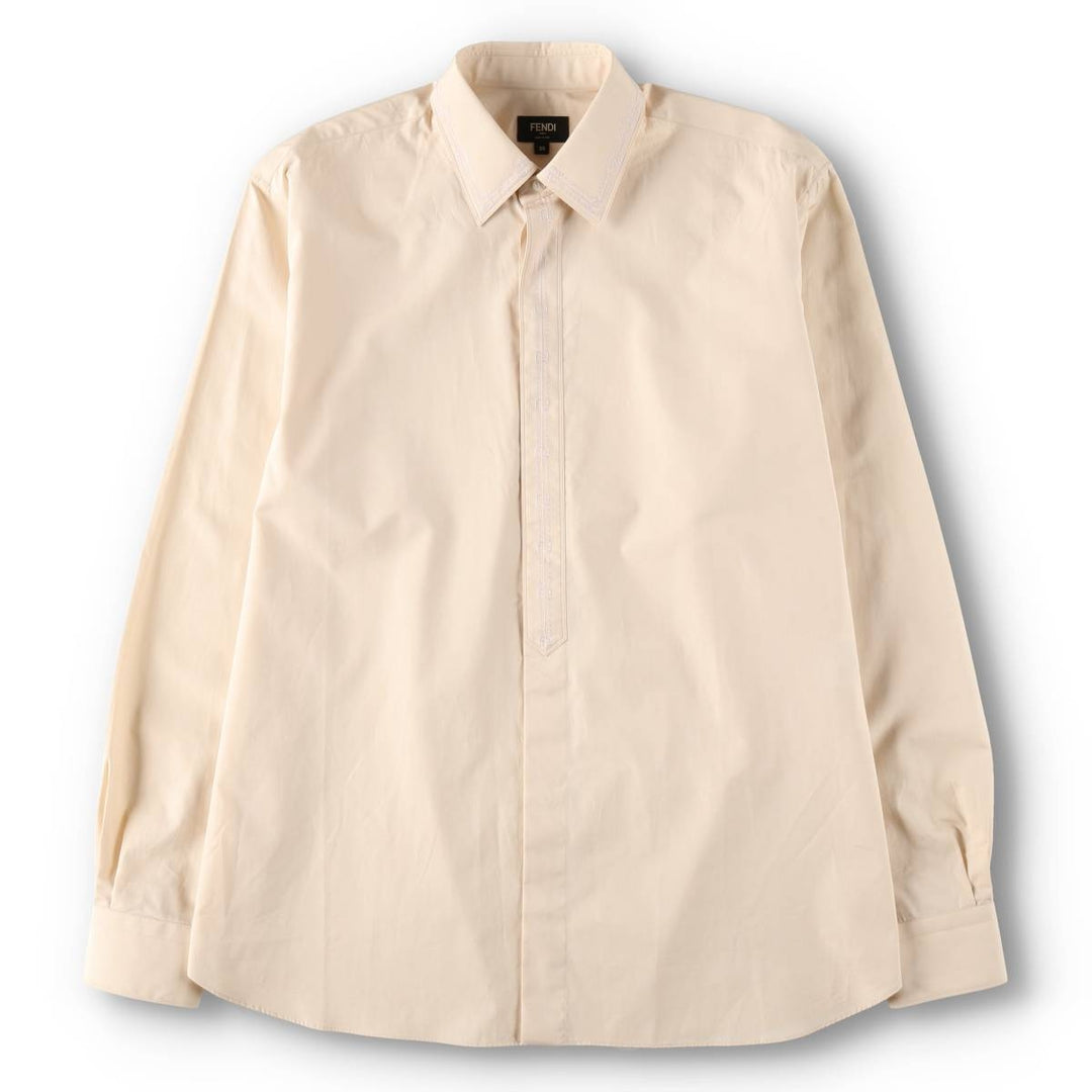 Fendi ROMA long-sleeved cotton shirt, made in Italy, men's size L equivalent. cotton unbleached Vintage Second Hand