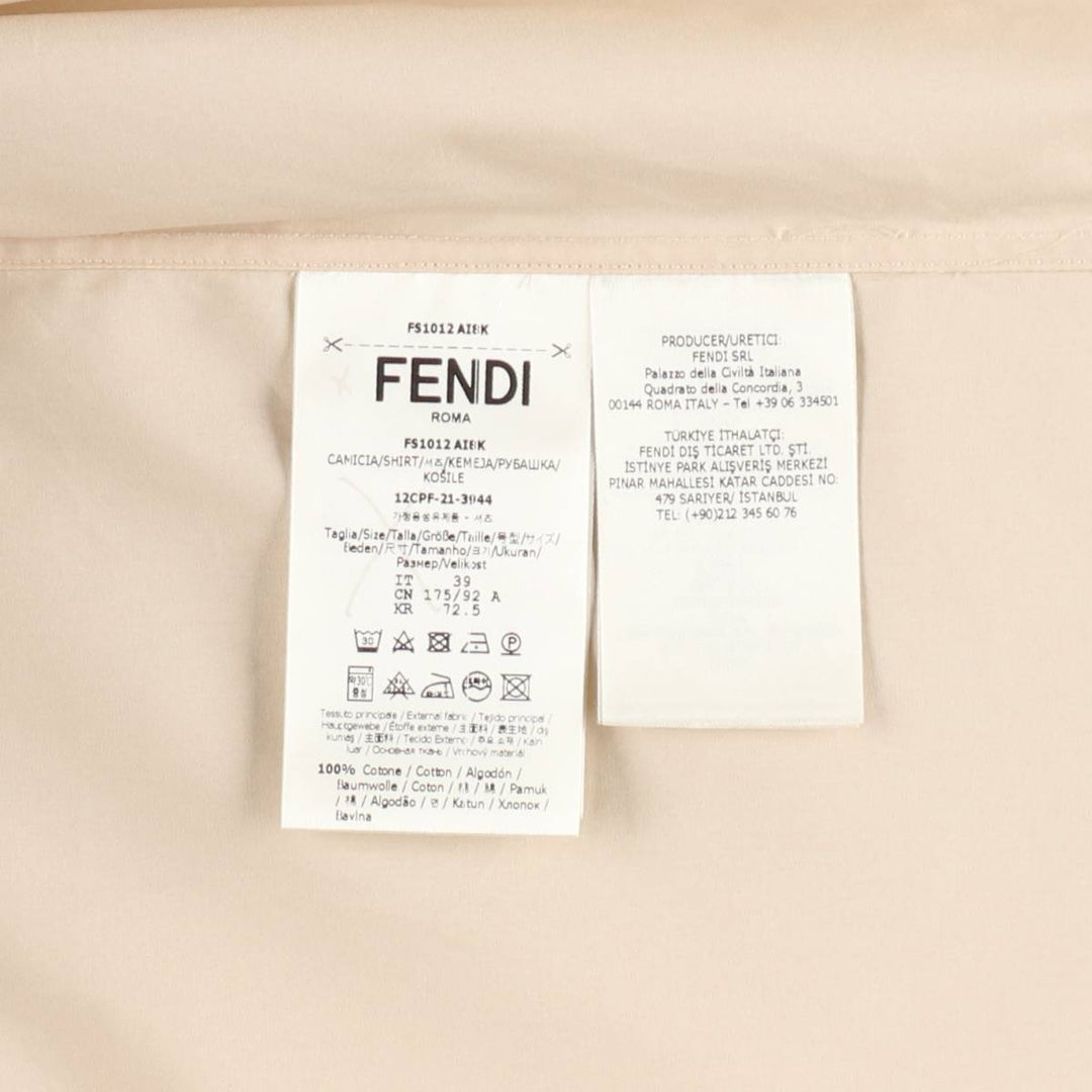 Fendi ROMA long-sleeved cotton shirt, made in Italy, men's size L equivalent. cotton unbleached Vintage Second Hand